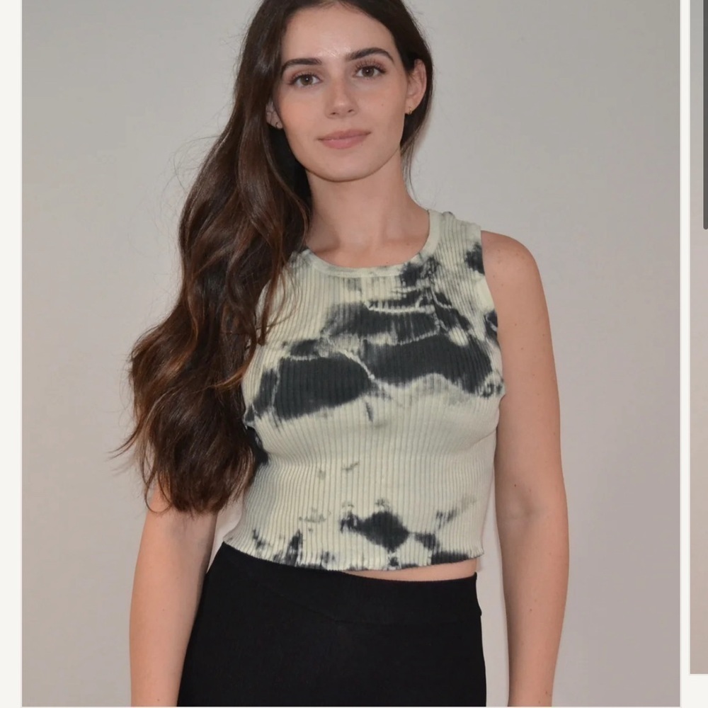 ANTROPOLOGY STORIA tie-dye grey-black ribbed cropped cotton woman's tank. SMALL